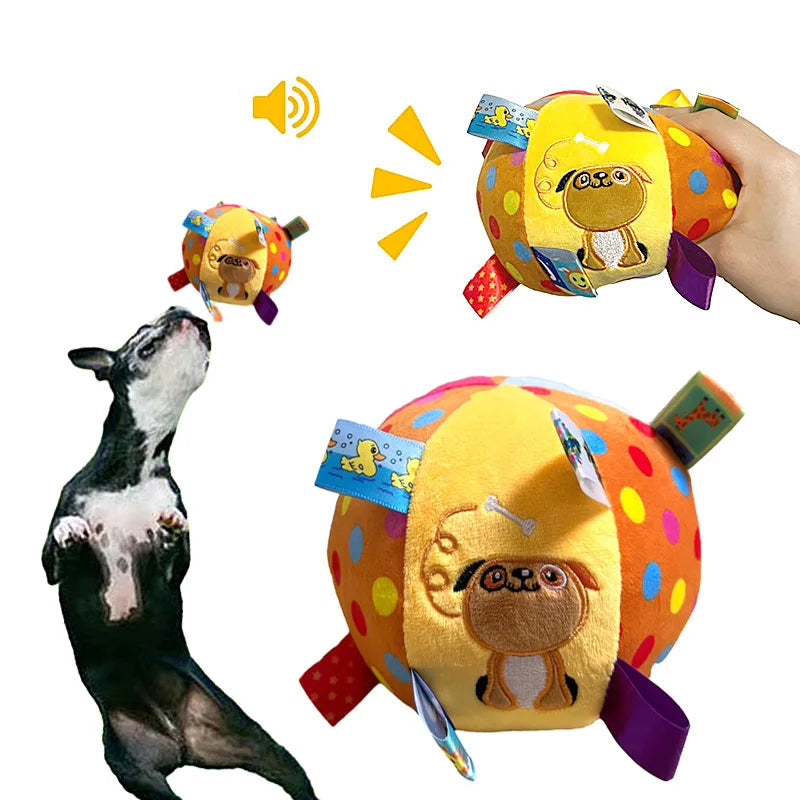 Bola de pelúcia com sino para cães e gatos, brinquedo interativo para morder, brincar e estimular a higiene bucal