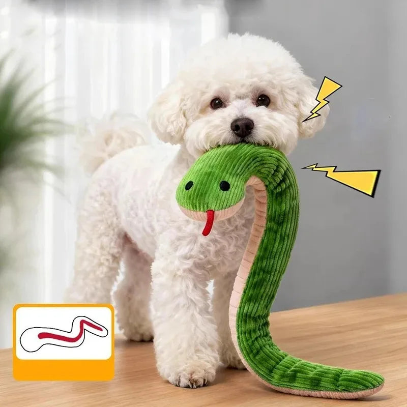 Brinquedo interativo em formato de cobra para cães e gatos, ideal para estimular brincadeiras, mordidas e os instintos naturais dos pets