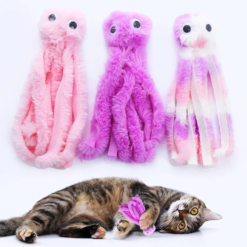 Brinquedo de pelúcia em formato de polvo para gatos, resistente para mordidas e ideal para brincadeiras interativas