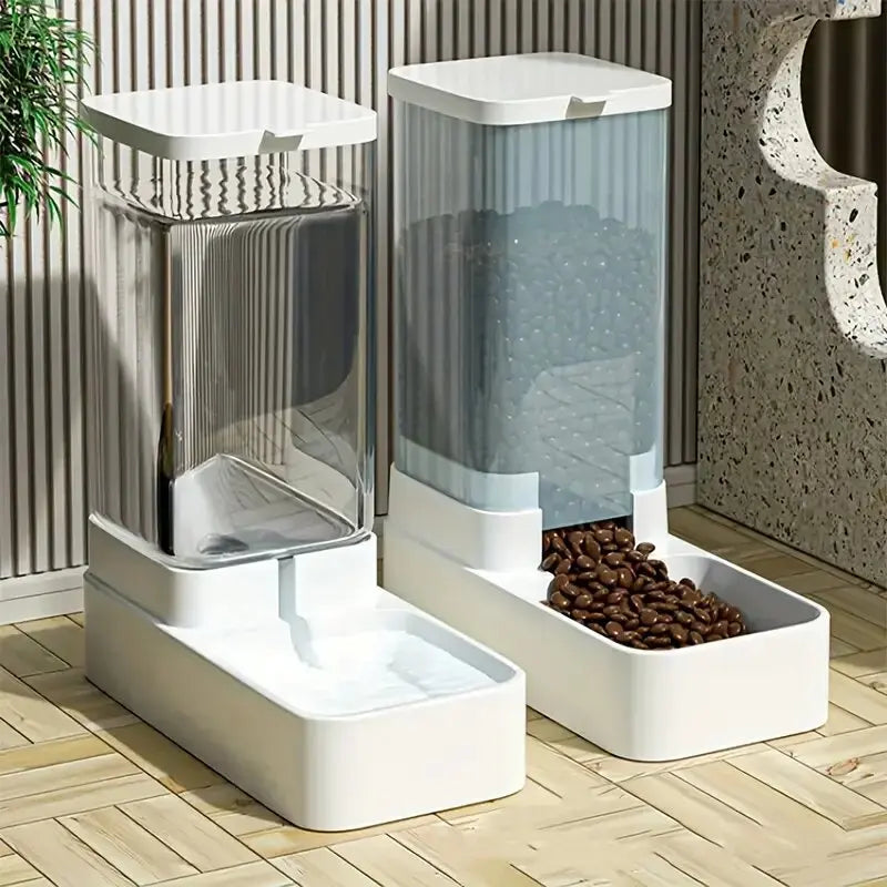 Comedouro e bebedouro automático para cães e gatos com dispenser de ração e água por gravidade