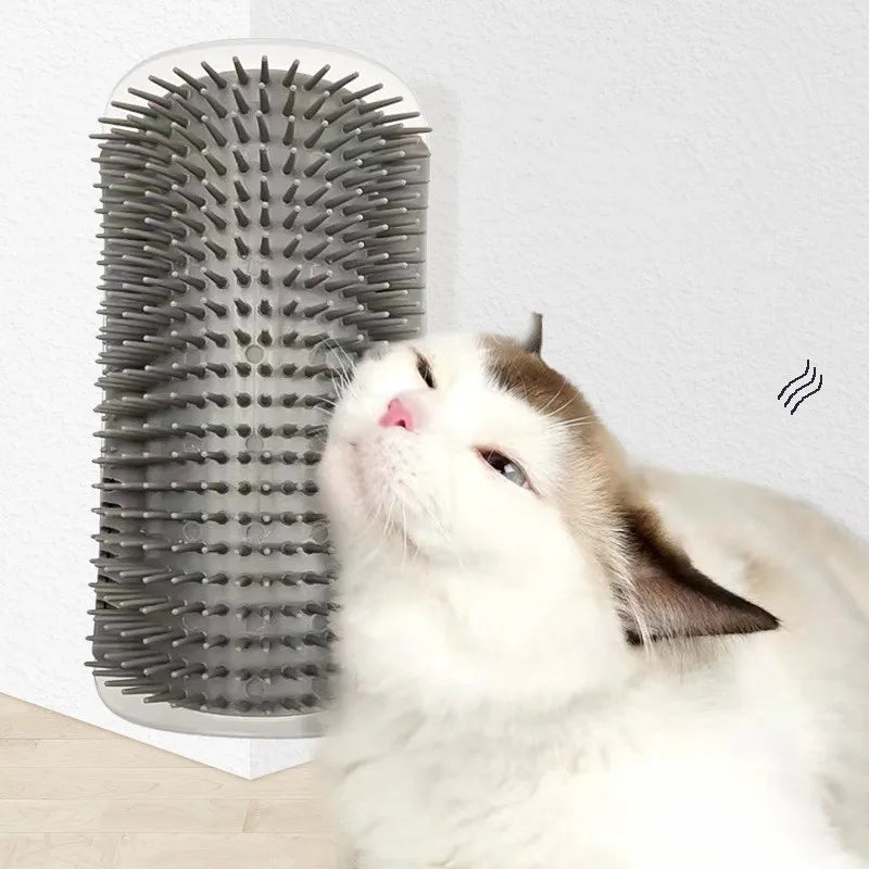 Escova massageadora de canto para gatos com cerdas macias, ideal para remover pelos, massagear e estimular a autoescovação