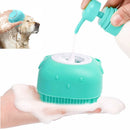 Escova de banho em silicone para cães e gatos com dispenser para shampoo, ideal para massagear, limpar e remover pelos durante o banho