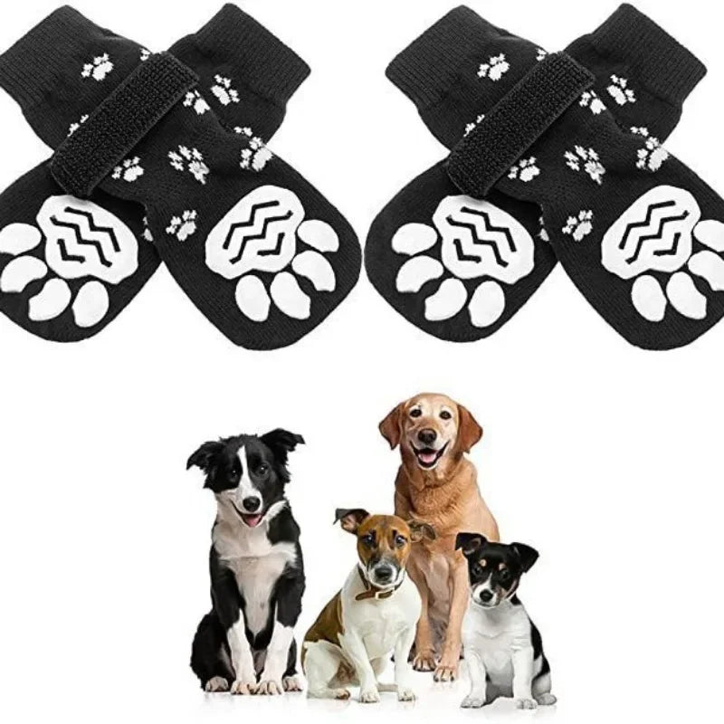 Kit com 4 meias antiderrapantes para cães pequenos com tiras ajustáveis para proteger as patas e evitar escorregões em pisos lisos
