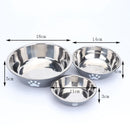 Comedouro em Aço Inoxidável para Cães e Gatos com Base de Silicone Antiderrapante e Estampa de Patinha