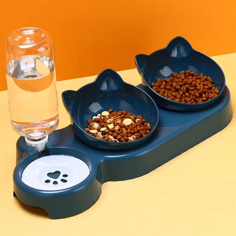 Comedouro 3 em 1 para Gatos com Bebedouro Automático por Gravidade e Tigelas Inclinadas