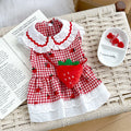 Vestido de Morango para Cachorros e Gatos – Roupa Xadrez Fofa para Primavera e Verão