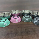 Comedouro em Aço Inoxidável para Cães e Gatos com Base de Silicone Antiderrapante e Estampa de Patinha