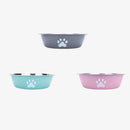 Comedouro em Aço Inoxidável para Cães e Gatos com Base de Silicone Antiderrapante e Estampa de Patinha