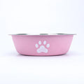 Comedouro em Aço Inoxidável para Cães e Gatos com Base de Silicone Antiderrapante e Estampa de Patinha