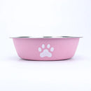 Comedouro em Aço Inoxidável para Cães e Gatos com Base de Silicone Antiderrapante e Estampa de Patinha