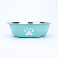 Comedouro em Aço Inoxidável para Cães e Gatos com Base de Silicone Antiderrapante e Estampa de Patinha