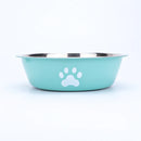 Comedouro em Aço Inoxidável para Cães e Gatos com Base de Silicone Antiderrapante e Estampa de Patinha