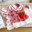 Vestido de Morango para Cachorros e Gatos – Roupa Xadrez Fofa para Primavera e Verão