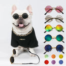 Óculos de sol vintage redondos com lentes refletivas para cachorro e gato de pequeno porte, acessório ideal para fotos, passeios e festas.