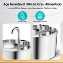 Fonte de Água Automática para Cães e Gatos 2,2L em Aço Inoxidável com Visor